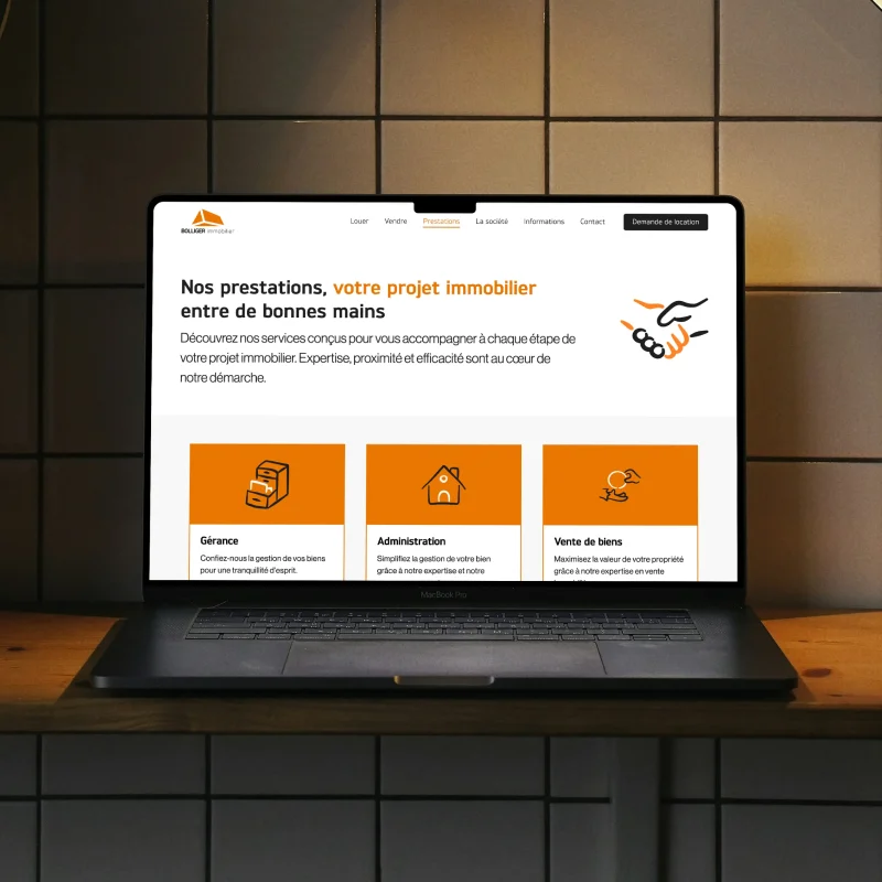 MacBook Pro avec le site web de Bolliger Immobilier