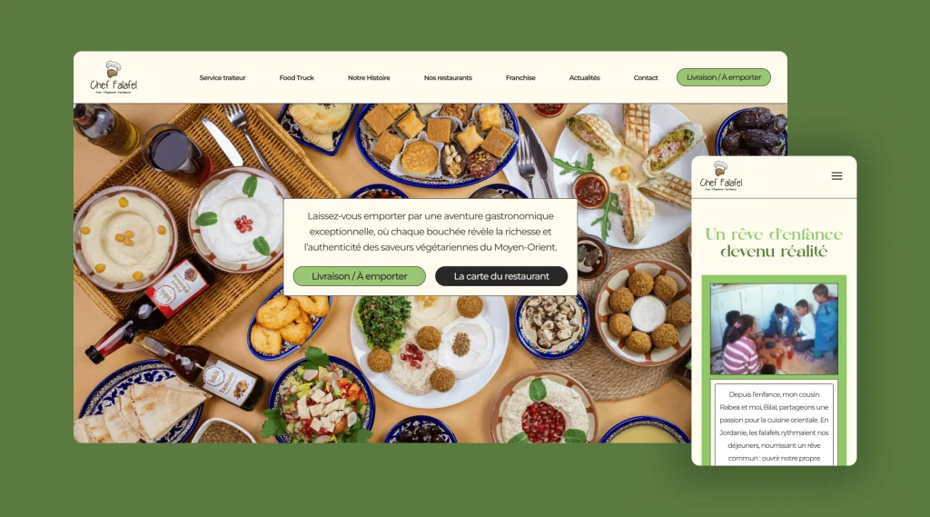 Captures d’écran desktop et mobile du site Chef Falafel