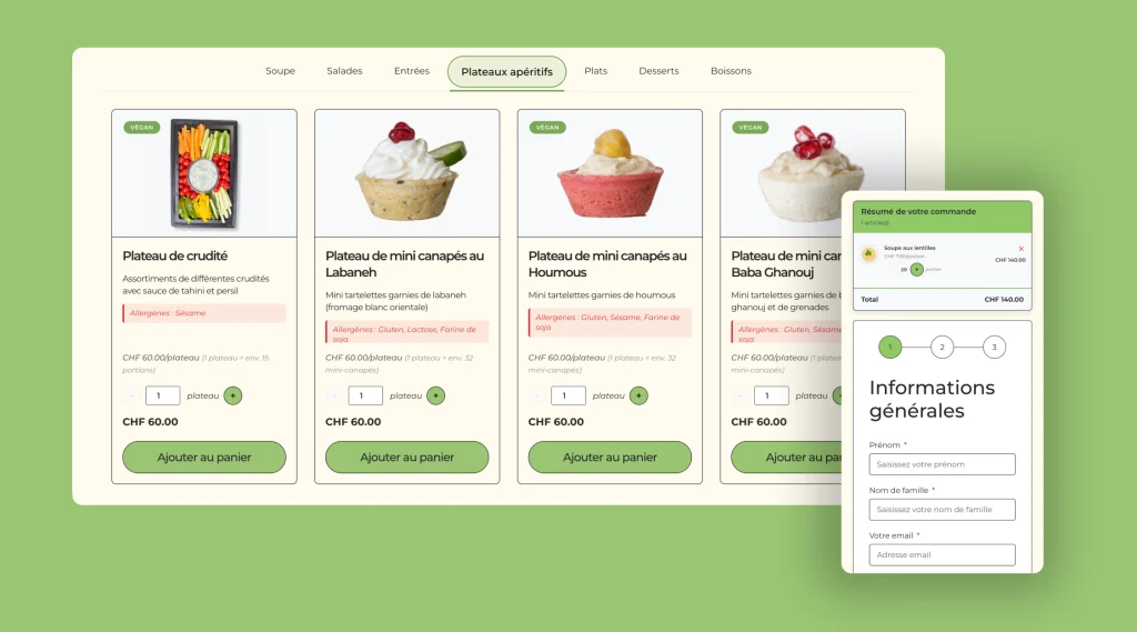 Pages service traiteur du site Chef Falafel, sur desktop et mobile