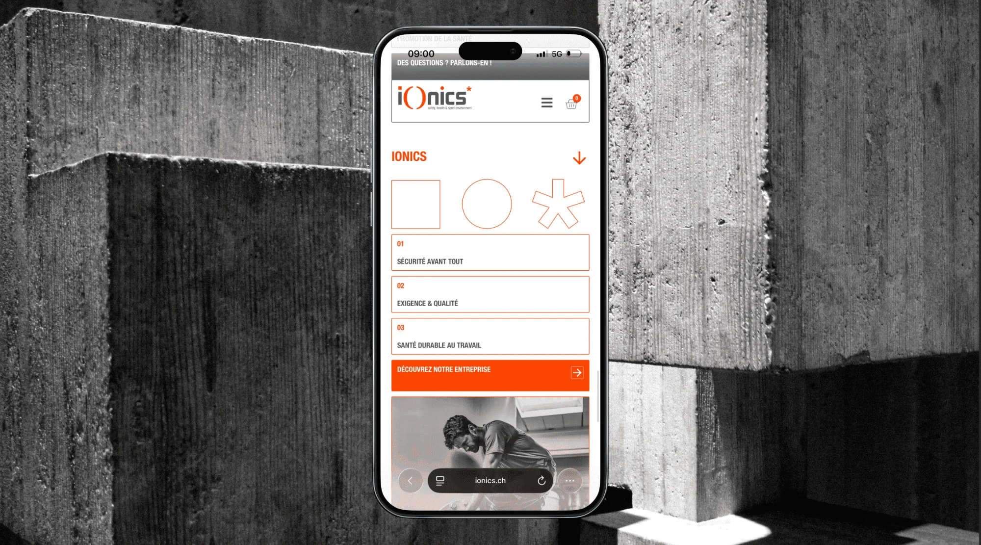 iPhone affichant la boutique en ligne Ionics